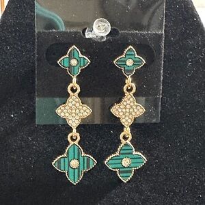 Elegant Gold and Green Floral Earrings